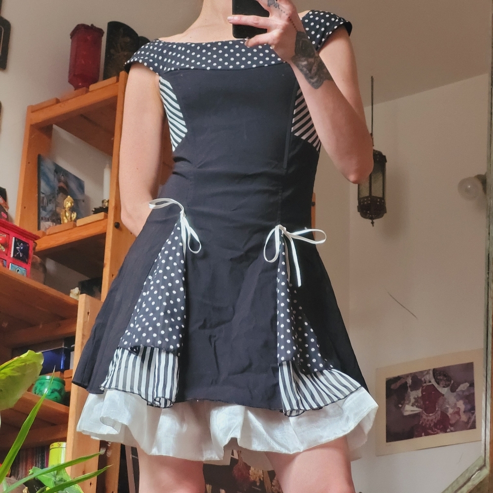 Just Side Whimsygoth Y2k Polka Dot and Striped Mini Dress - S - Picture 4 of 8